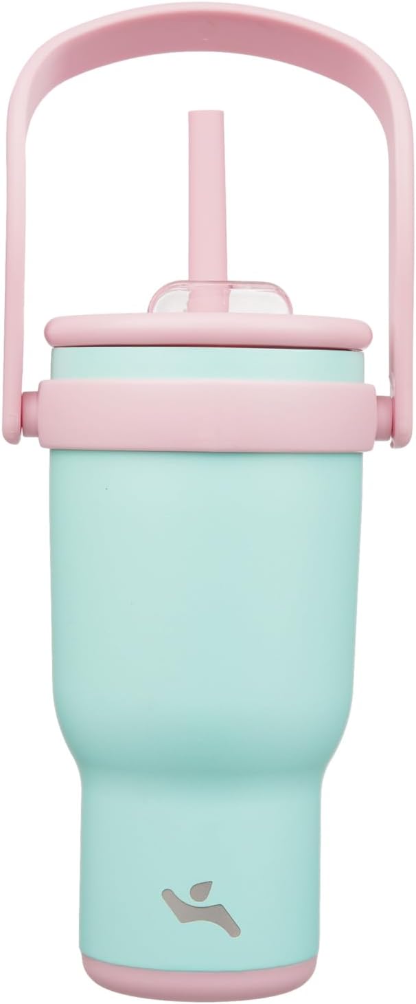 30 oz Tumbler with Handle and Straw, Insulated Travel Mug | Lime; BPA-free, spill-resistant tumbler with 2 straws and 2-in-1 lid for coffee, office, travel & daily use