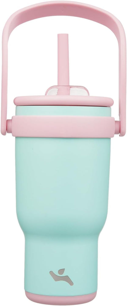 30 oz Tumbler with Handle and Straw, Insulated Travel Mug | Lime; BPA-free, spill-resistant tumbler with 2 straws and 2-in-1 lid for coffee, office, travel & daily use