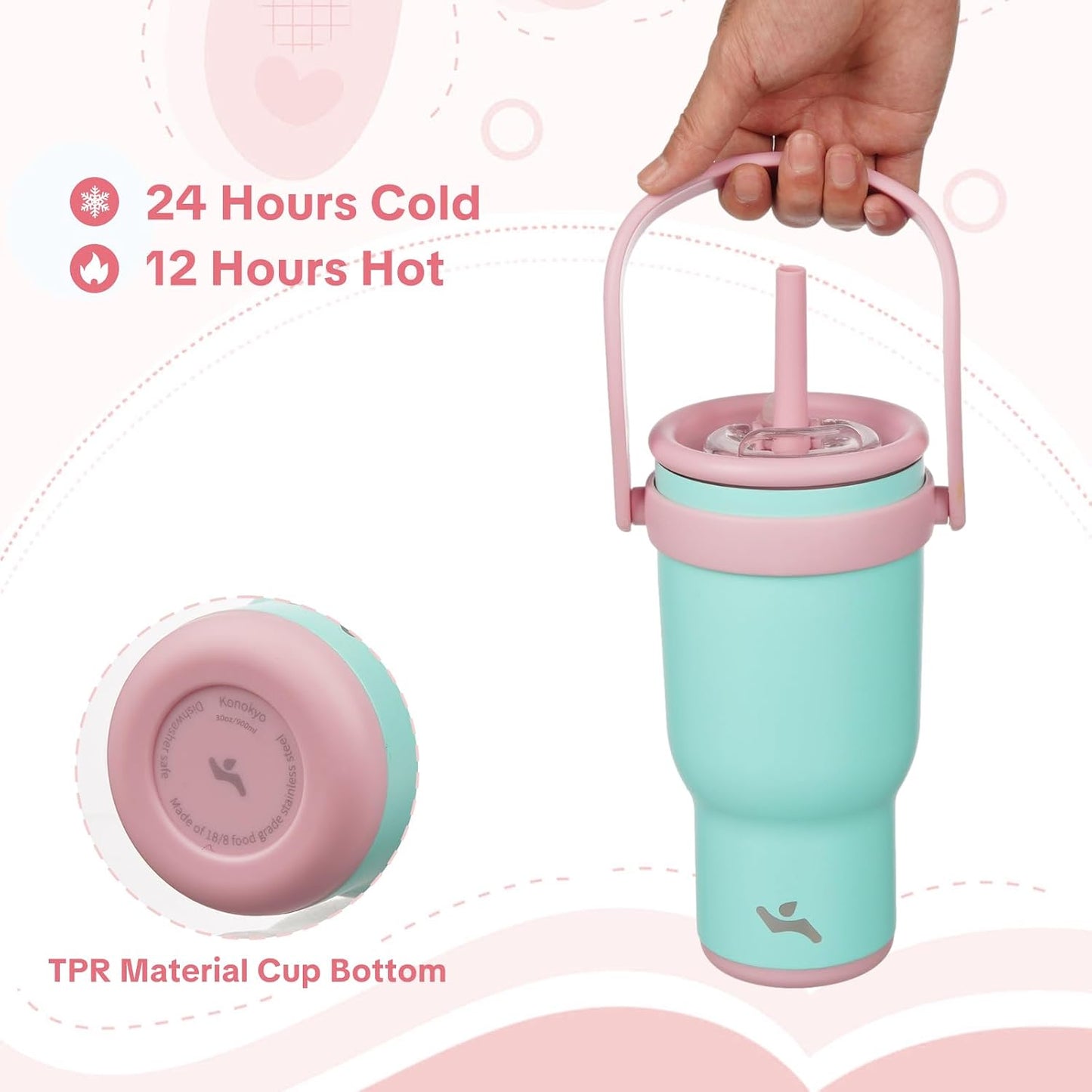30 oz Tumbler with Handle and Straw, Insulated Travel Mug | Lime; BPA-free, spill-resistant tumbler with 2 straws and 2-in-1 lid for coffee, office, travel & daily use