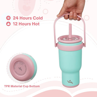 30 oz Tumbler with Handle and Straw, Insulated Travel Mug | Lime; BPA-free, spill-resistant tumbler with 2 straws and 2-in-1 lid for coffee, office, travel & daily use