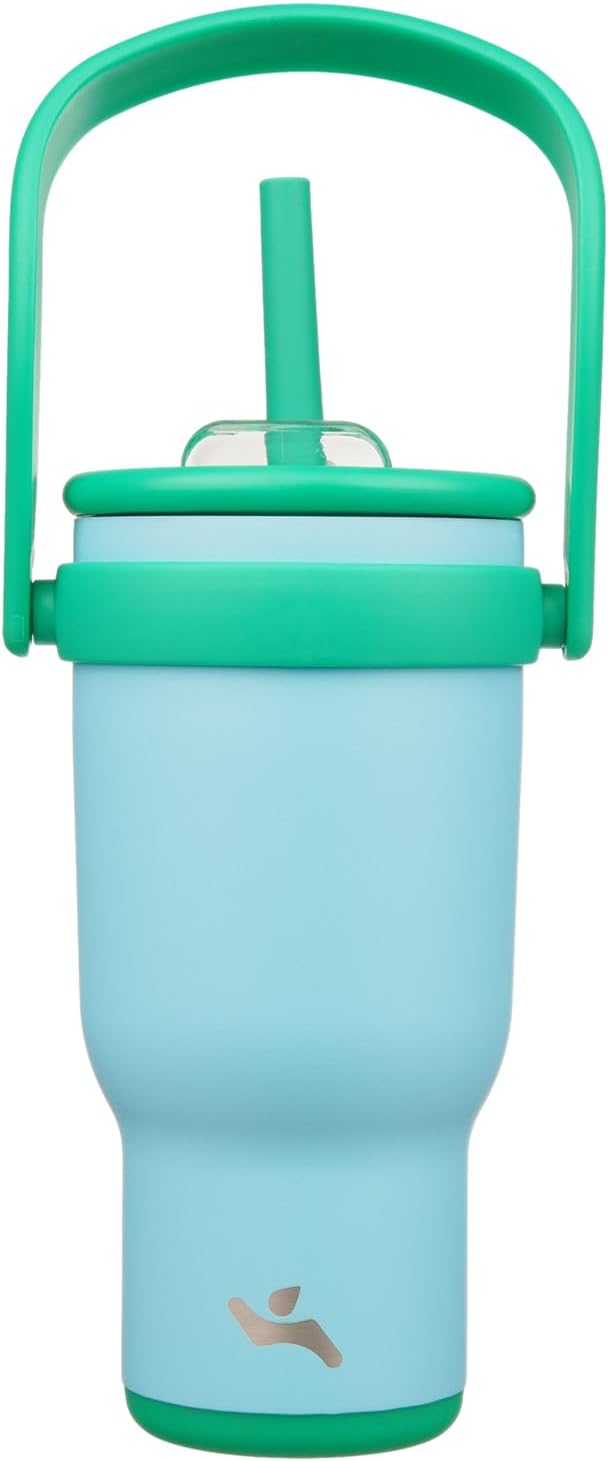 30 oz Tumbler with Handle and Straw, Insulated Travel Mug | Lime; BPA-free, spill-resistant tumbler with 2 straws and 2-in-1 lid for coffee, office, travel & daily use