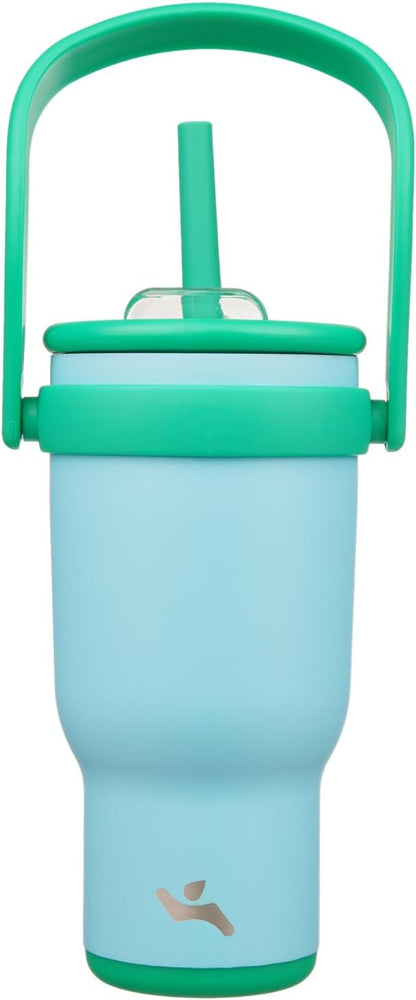 30 oz Tumbler with Handle and Straw, Insulated Travel Mug | Lime; BPA-free, spill-resistant tumbler with 2 straws and 2-in-1 lid for coffee, office, travel & daily use