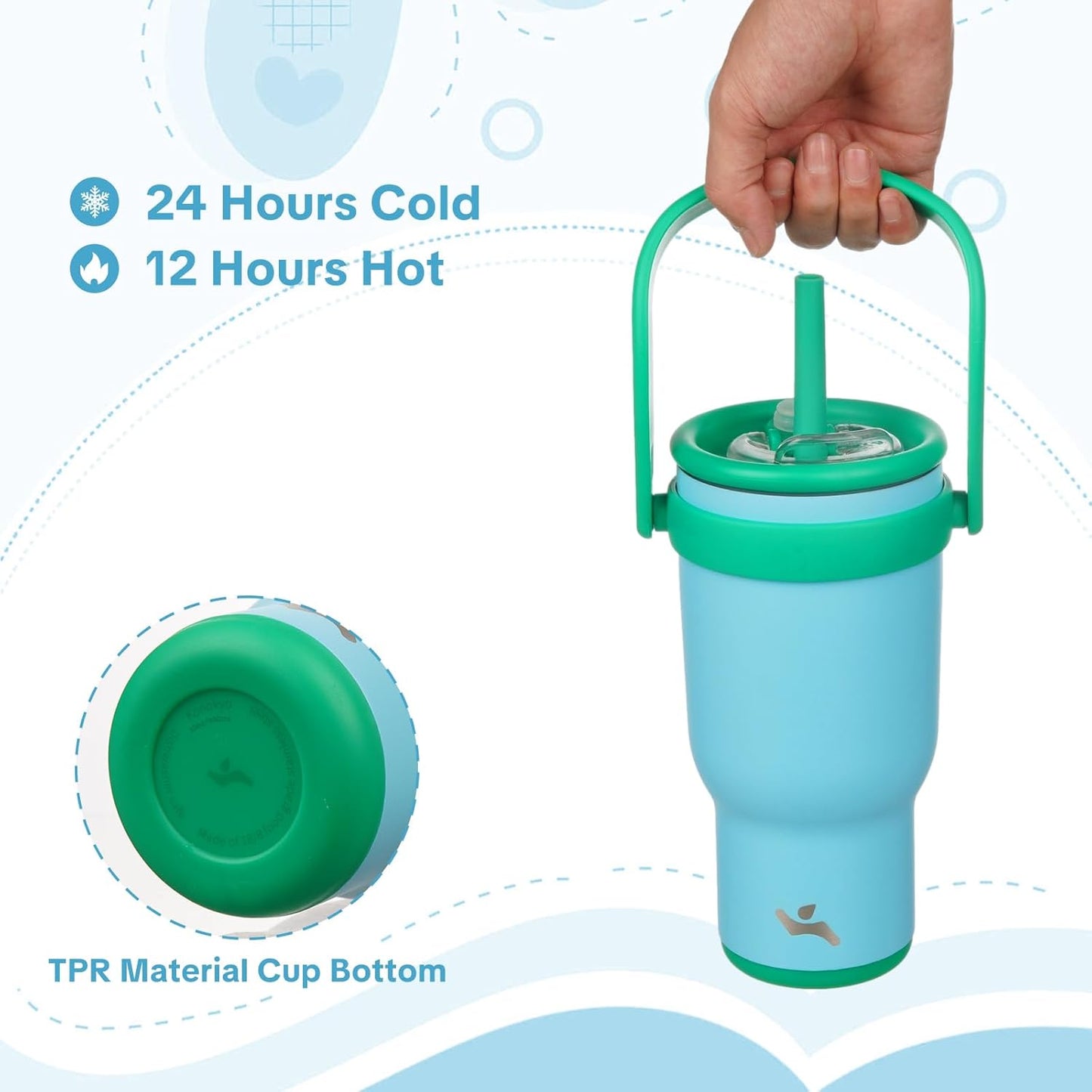 30 oz Tumbler with Handle and Straw, Insulated Travel Mug | Lime; BPA-free, spill-resistant tumbler with 2 straws and 2-in-1 lid for coffee, office, travel & daily use