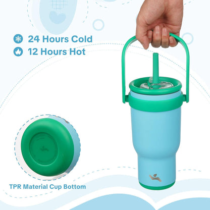 30 oz Tumbler with Handle and Straw, Insulated Travel Mug | Lime; BPA-free, spill-resistant tumbler with 2 straws and 2-in-1 lid for coffee, office, travel & daily use