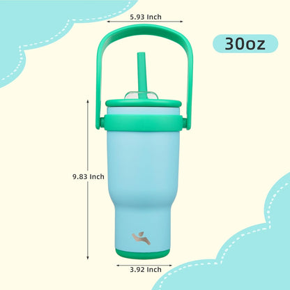 30 oz Tumbler with Handle and Straw, Insulated Travel Mug | Lime; BPA-free, spill-resistant tumbler with 2 straws and 2-in-1 lid for coffee, office, travel & daily use
