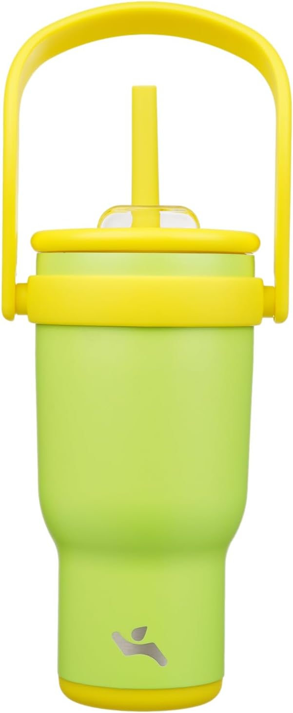 30 oz Tumbler with Handle and Straw, Insulated Travel Mug | Lime; BPA-free, spill-resistant tumbler with 2 straws and 2-in-1 lid for coffee, office, travel & daily use