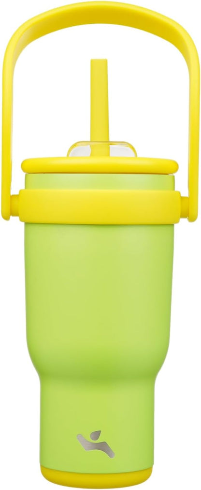 30 oz Tumbler with Handle and Straw, Insulated Travel Mug | Lime; BPA-free, spill-resistant tumbler with 2 straws and 2-in-1 lid for coffee, office, travel & daily use