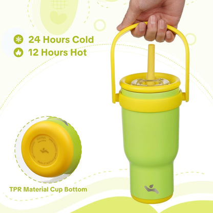 30 oz Tumbler with Handle and Straw, Insulated Travel Mug | Lime; BPA-free, spill-resistant tumbler with 2 straws and 2-in-1 lid for coffee, office, travel & daily use