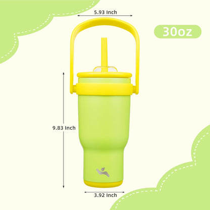 30 oz Tumbler with Handle and Straw, Insulated Travel Mug | Lime; BPA-free, spill-resistant tumbler with 2 straws and 2-in-1 lid for coffee, office, travel & daily use