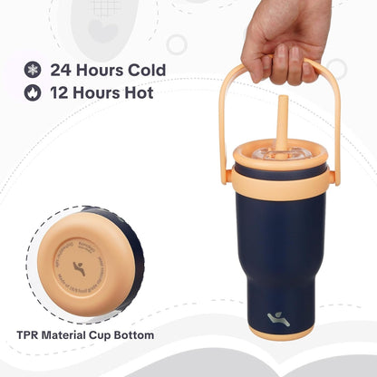 30 oz Tumbler with Handle and Straw, Insulated Travel Mug | Lime; BPA-free, spill-resistant tumbler with 2 straws and 2-in-1 lid for coffee, office, travel & daily use