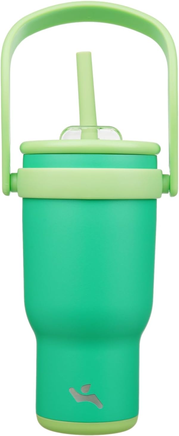 30 oz Tumbler with Handle and Straw, Insulated Travel Mug | Lime; BPA-free, spill-resistant tumbler with 2 straws and 2-in-1 lid for coffee, office, travel & daily use