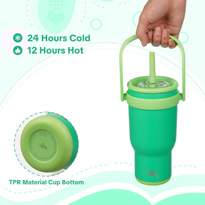 30 oz Tumbler with Handle and Straw, Insulated Travel Mug | Lime; BPA-free, spill-resistant tumbler with 2 straws and 2-in-1 lid for coffee, office, travel & daily use