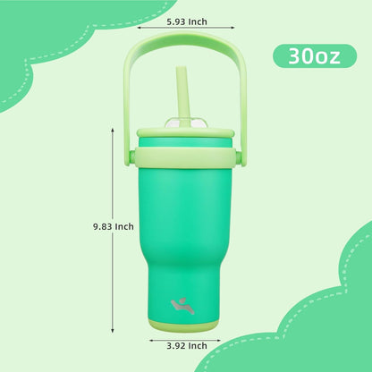 30 oz Tumbler with Handle and Straw, Insulated Travel Mug | Lime; BPA-free, spill-resistant tumbler with 2 straws and 2-in-1 lid for coffee, office, travel & daily use
