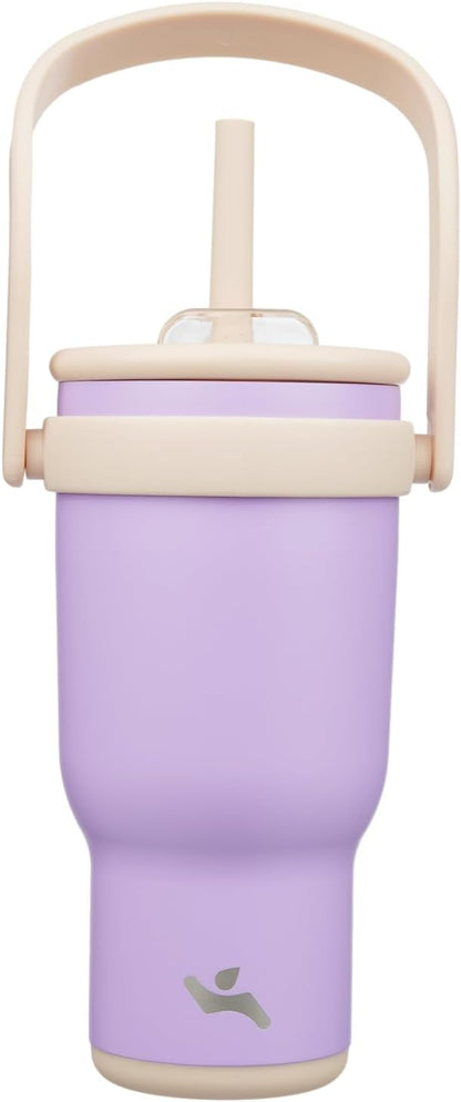 30 oz Tumbler with Handle and Straw, Insulated Travel Mug | Lime; BPA-free, spill-resistant tumbler with 2 straws and 2-in-1 lid for coffee, office, travel & daily use