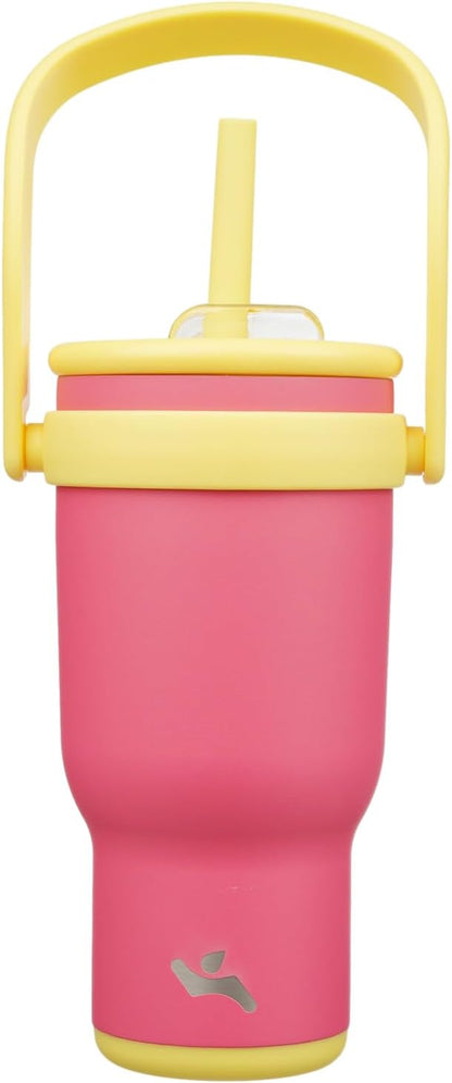 30 oz Tumbler with Handle and Straw, Insulated Travel Mug | Lime; BPA-free, spill-resistant tumbler with 2 straws and 2-in-1 lid for coffee, office, travel & daily use
