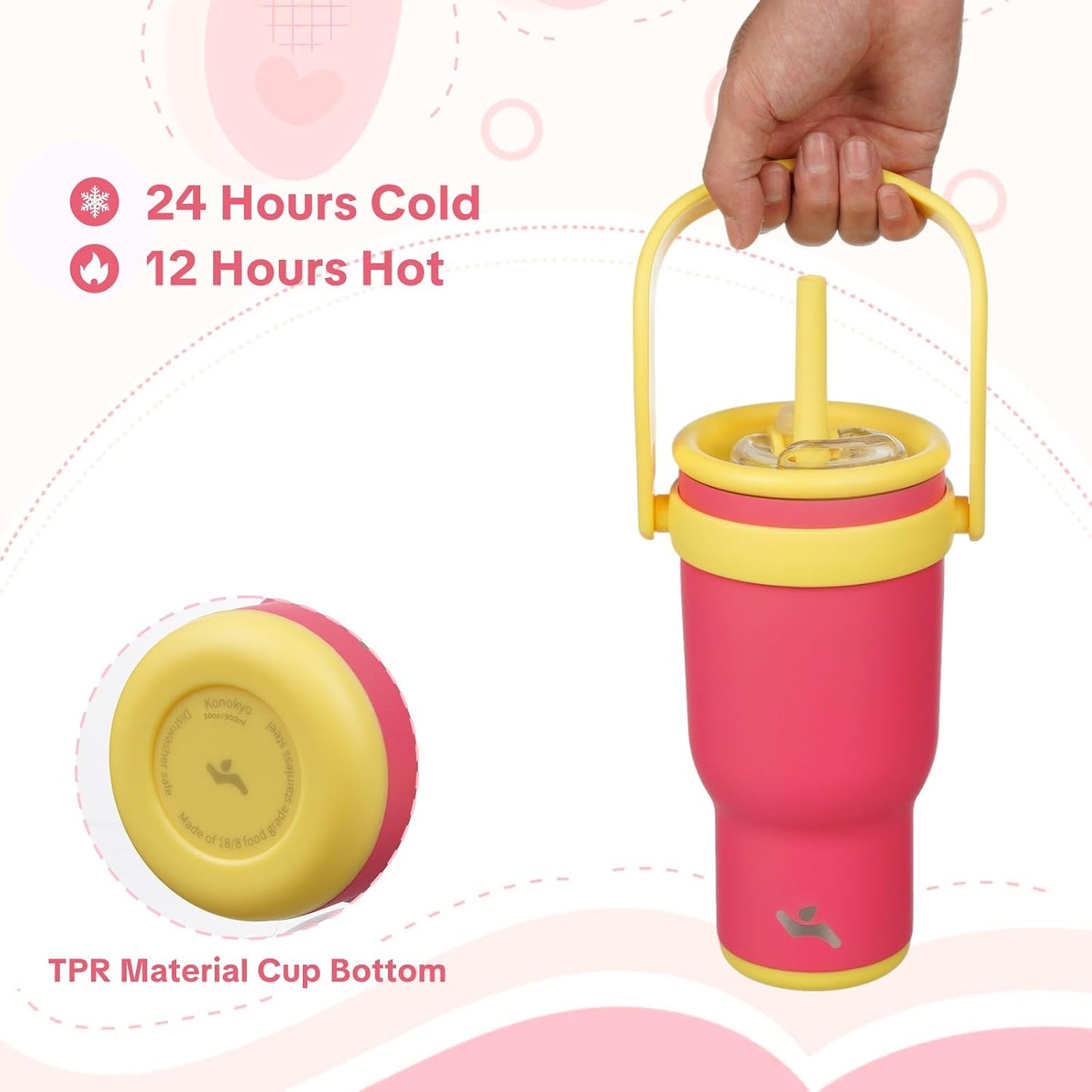 30 oz Tumbler with Handle and Straw, Insulated Travel Mug | Lime; BPA-free, spill-resistant tumbler with 2 straws and 2-in-1 lid for coffee, office, travel & daily use