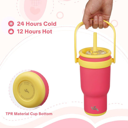 30 oz Tumbler with Handle and Straw, Insulated Travel Mug | Lime; BPA-free, spill-resistant tumbler with 2 straws and 2-in-1 lid for coffee, office, travel & daily use
