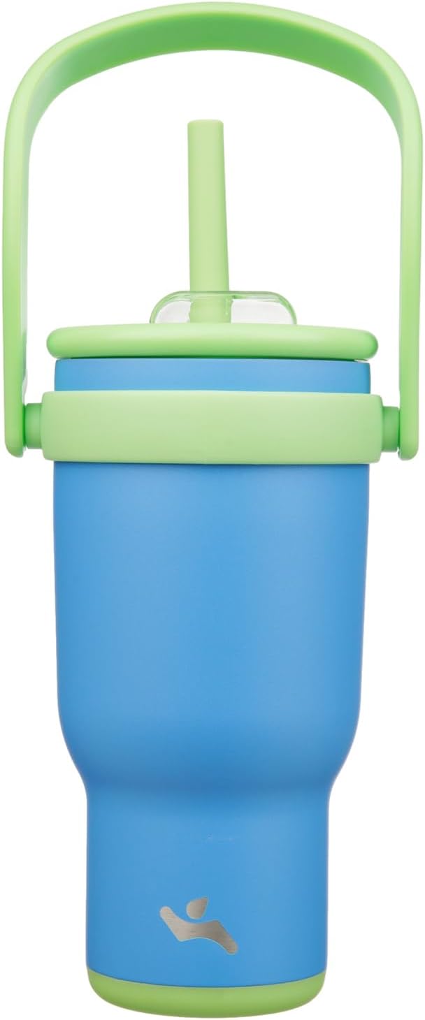 30 oz Tumbler with Handle and Straw, Insulated Travel Mug | Lime; BPA-free, spill-resistant tumbler with 2 straws and 2-in-1 lid for coffee, office, travel & daily use