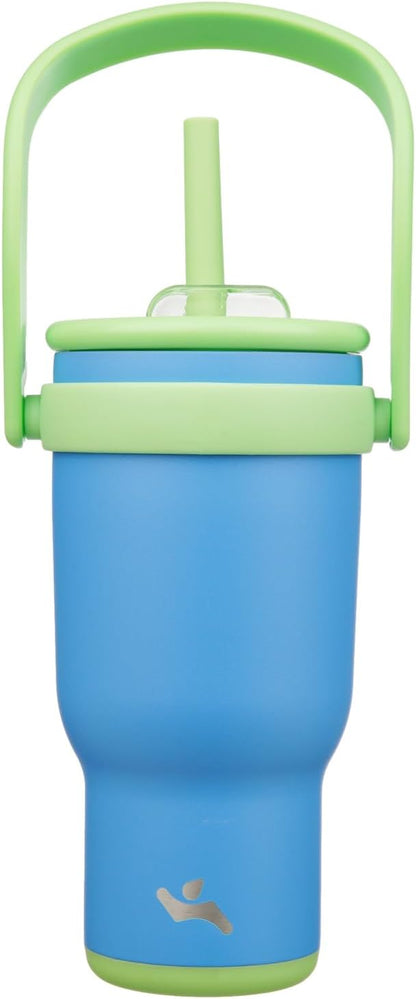 30 oz Tumbler with Handle and Straw, Insulated Travel Mug | Lime; BPA-free, spill-resistant tumbler with 2 straws and 2-in-1 lid for coffee, office, travel & daily use