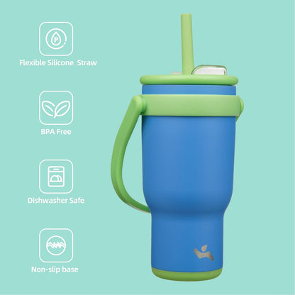30 oz Tumbler with Handle and Straw, Insulated Travel Mug | Lime; BPA-free, spill-resistant tumbler with 2 straws and 2-in-1 lid for coffee, office, travel & daily use