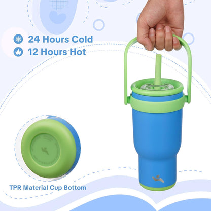 30 oz Tumbler with Handle and Straw, Insulated Travel Mug | Lime; BPA-free, spill-resistant tumbler with 2 straws and 2-in-1 lid for coffee, office, travel & daily use