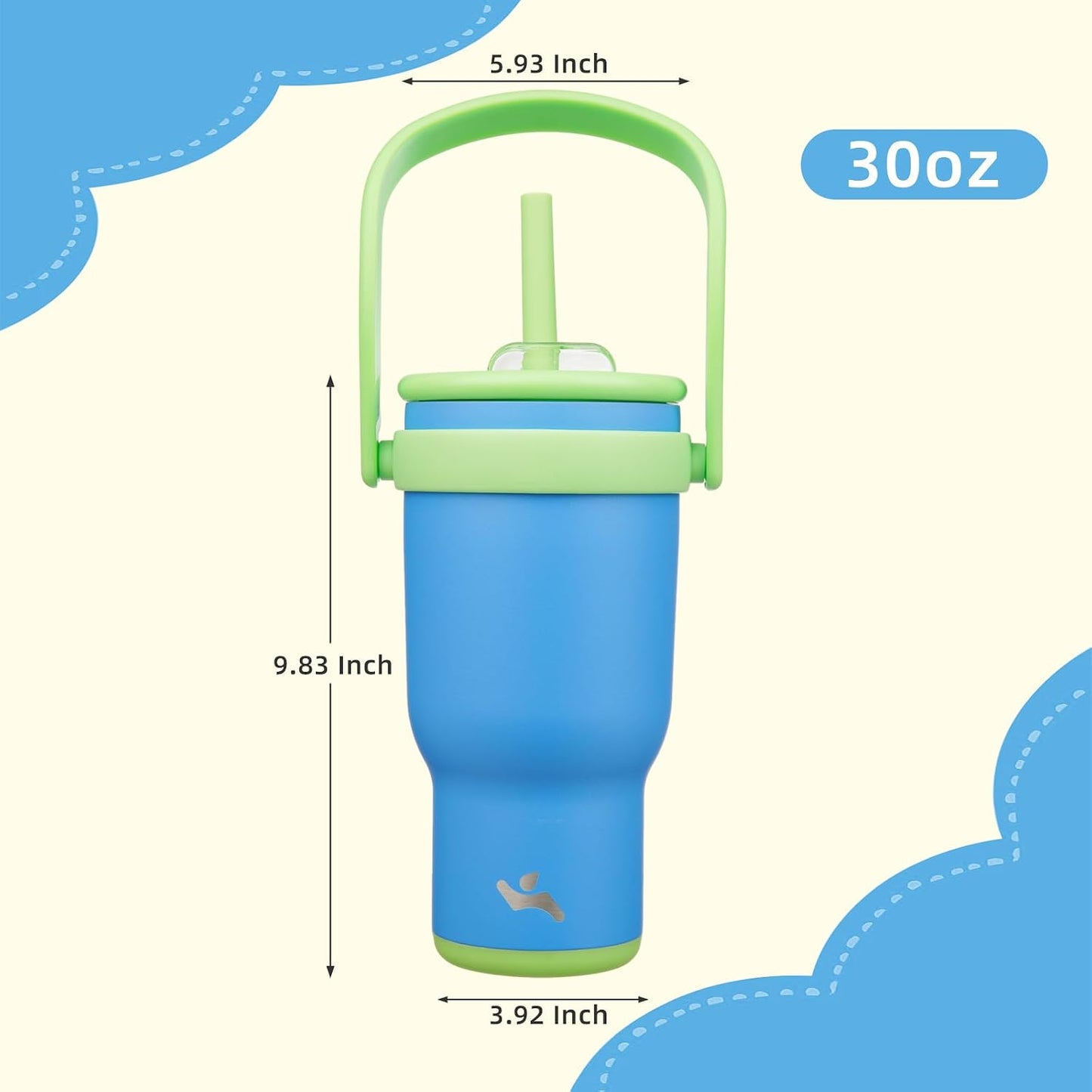 30 oz Tumbler with Handle and Straw, Insulated Travel Mug | Lime; BPA-free, spill-resistant tumbler with 2 straws and 2-in-1 lid for coffee, office, travel & daily use