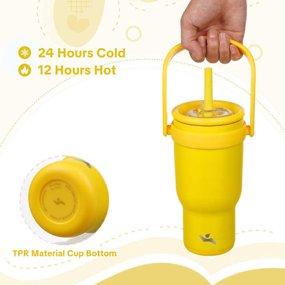 30 oz Tumbler with Handle and Straw, Insulated Travel Mug | Lime; BPA-free, spill-resistant tumbler with 2 straws and 2-in-1 lid for coffee, office, travel & daily use