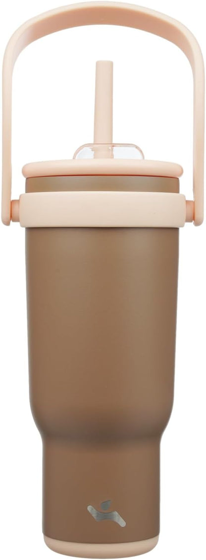 30 oz Tumbler with Handle and Straw, Insulated Travel Mug | Lime; BPA-free, spill-resistant tumbler with 2 straws and 2-in-1 lid for coffee, office, travel & daily use