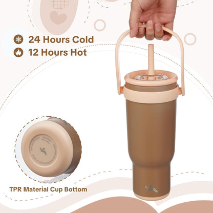 30 oz Tumbler with Handle and Straw, Insulated Travel Mug | Lime; BPA-free, spill-resistant tumbler with 2 straws and 2-in-1 lid for coffee, office, travel & daily use