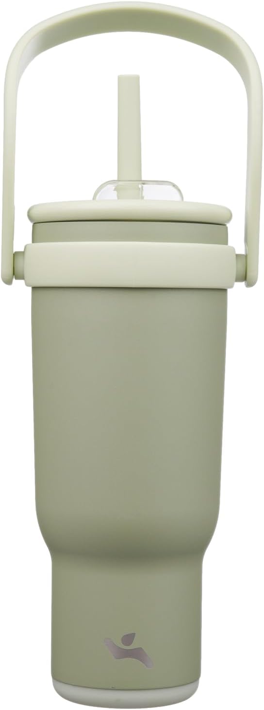 30 oz Tumbler with Handle and Straw, Insulated Travel Mug | Lime; BPA-free, spill-resistant tumbler with 2 straws and 2-in-1 lid for coffee, office, travel & daily use