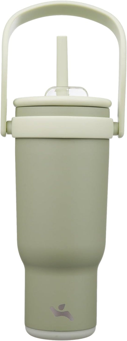 30 oz Tumbler with Handle and Straw, Insulated Travel Mug | Lime; BPA-free, spill-resistant tumbler with 2 straws and 2-in-1 lid for coffee, office, travel & daily use
