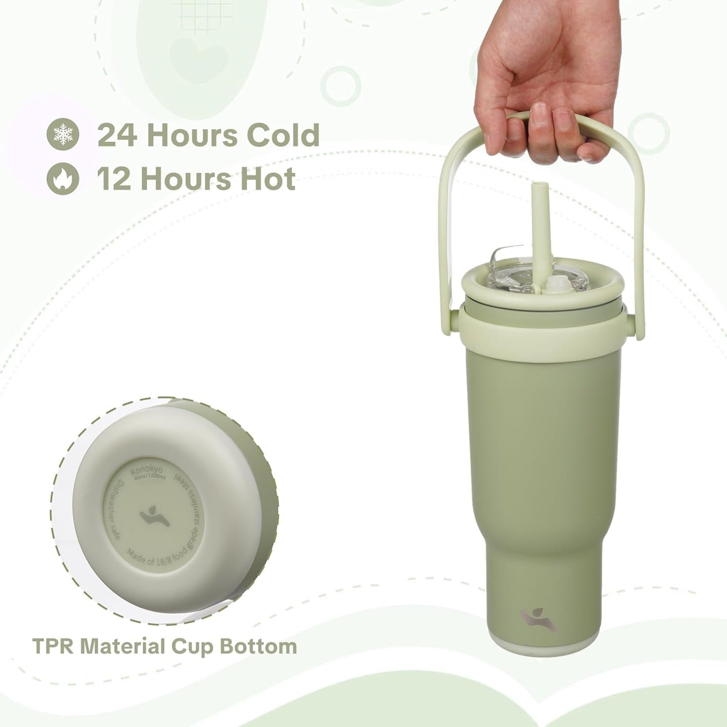30 oz Tumbler with Handle and Straw, Insulated Travel Mug | Lime; BPA-free, spill-resistant tumbler with 2 straws and 2-in-1 lid for coffee, office, travel & daily use