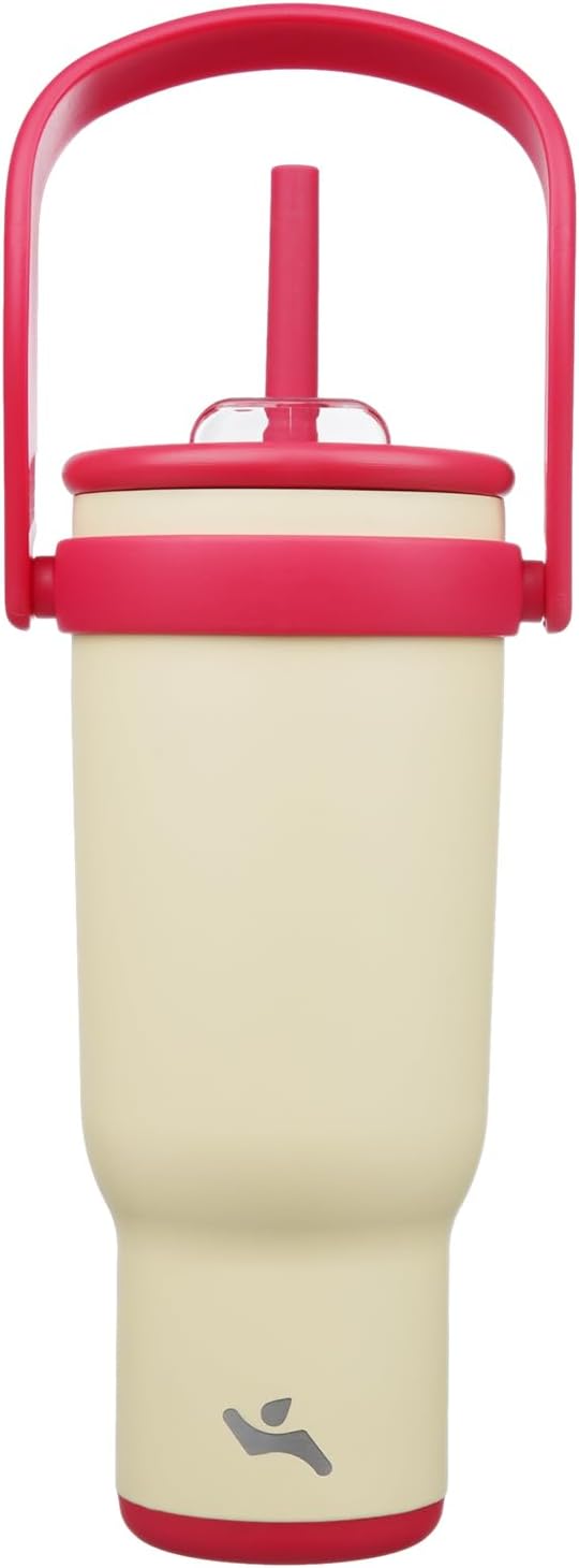 30 oz Tumbler with Handle and Straw, Insulated Travel Mug | Lime; BPA-free, spill-resistant tumbler with 2 straws and 2-in-1 lid for coffee, office, travel & daily use