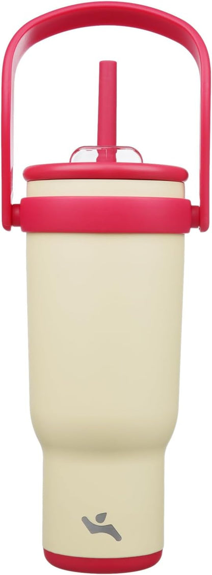30 oz Tumbler with Handle and Straw, Insulated Travel Mug | Lime; BPA-free, spill-resistant tumbler with 2 straws and 2-in-1 lid for coffee, office, travel & daily use