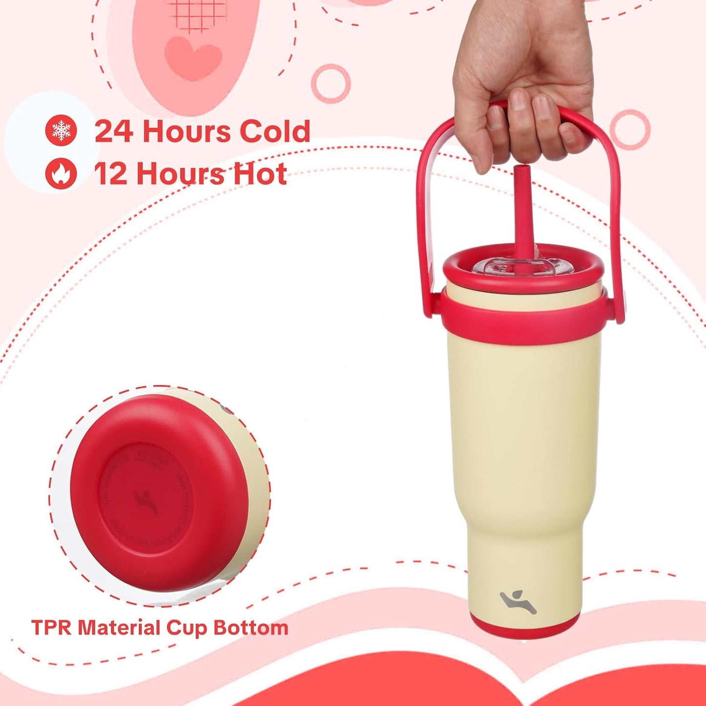 30 oz Tumbler with Handle and Straw, Insulated Travel Mug | Lime; BPA-free, spill-resistant tumbler with 2 straws and 2-in-1 lid for coffee, office, travel & daily use