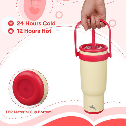 30 oz Tumbler with Handle and Straw, Insulated Travel Mug | Lime; BPA-free, spill-resistant tumbler with 2 straws and 2-in-1 lid for coffee, office, travel & daily use