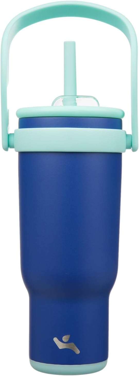 30 oz Tumbler with Handle and Straw, Insulated Travel Mug | Lime; BPA-free, spill-resistant tumbler with 2 straws and 2-in-1 lid for coffee, office, travel & daily use