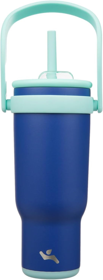 30 oz Tumbler with Handle and Straw, Insulated Travel Mug | Lime; BPA-free, spill-resistant tumbler with 2 straws and 2-in-1 lid for coffee, office, travel & daily use