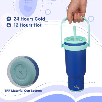 30 oz Tumbler with Handle and Straw, Insulated Travel Mug | Lime; BPA-free, spill-resistant tumbler with 2 straws and 2-in-1 lid for coffee, office, travel & daily use