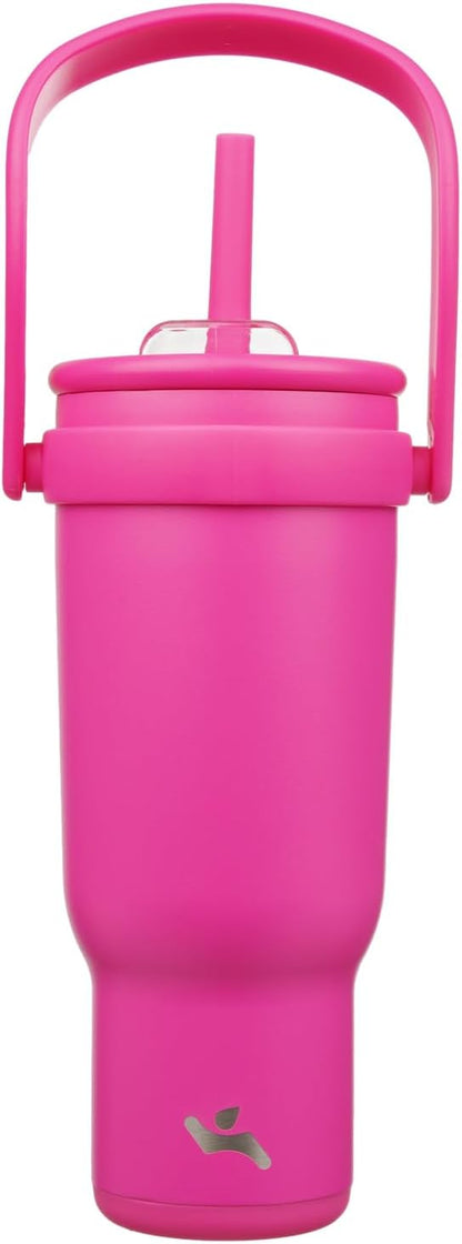 30 oz Tumbler with Handle and Straw, Insulated Travel Mug | Lime; BPA-free, spill-resistant tumbler with 2 straws and 2-in-1 lid for coffee, office, travel & daily use