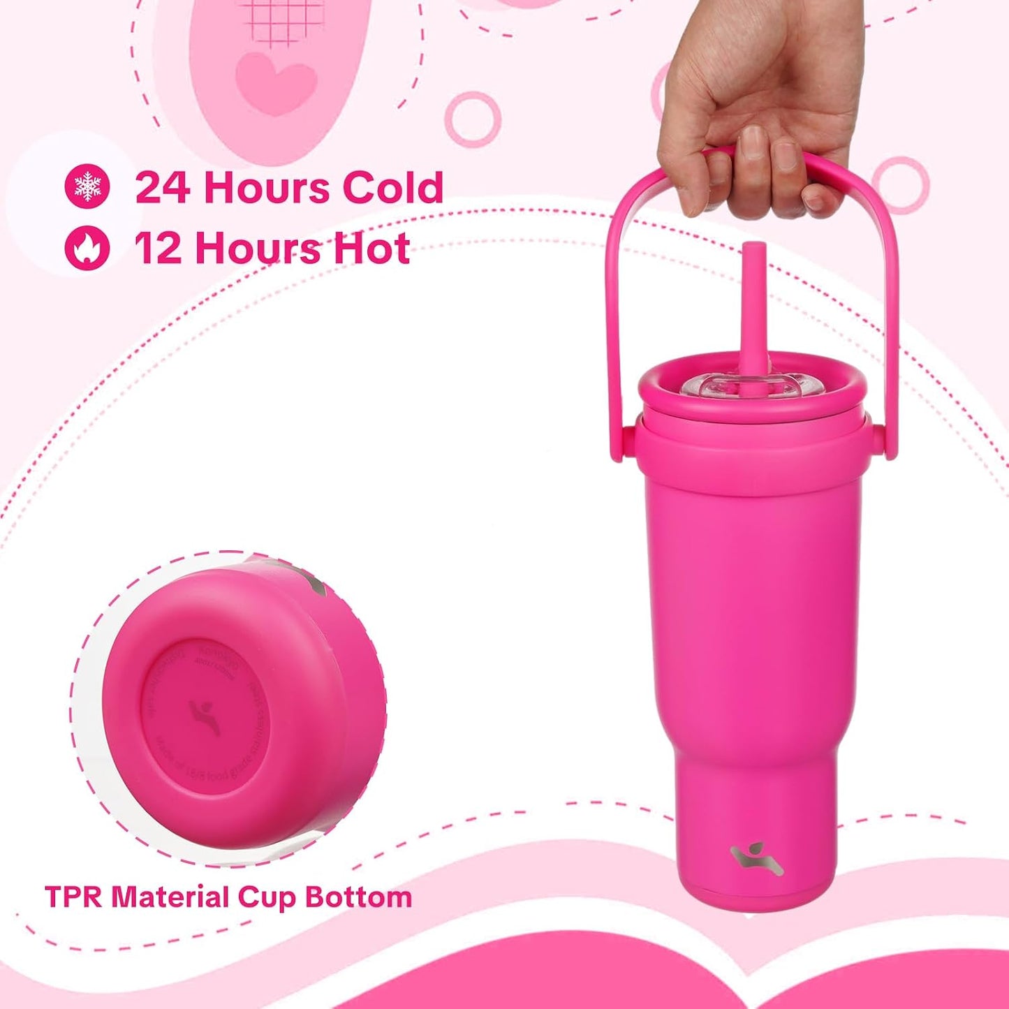 30 oz Tumbler with Handle and Straw, Insulated Travel Mug | Lime; BPA-free, spill-resistant tumbler with 2 straws and 2-in-1 lid for coffee, office, travel & daily use