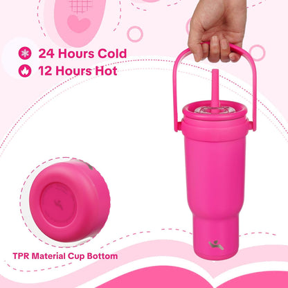 30 oz Tumbler with Handle and Straw, Insulated Travel Mug | Lime; BPA-free, spill-resistant tumbler with 2 straws and 2-in-1 lid for coffee, office, travel & daily use