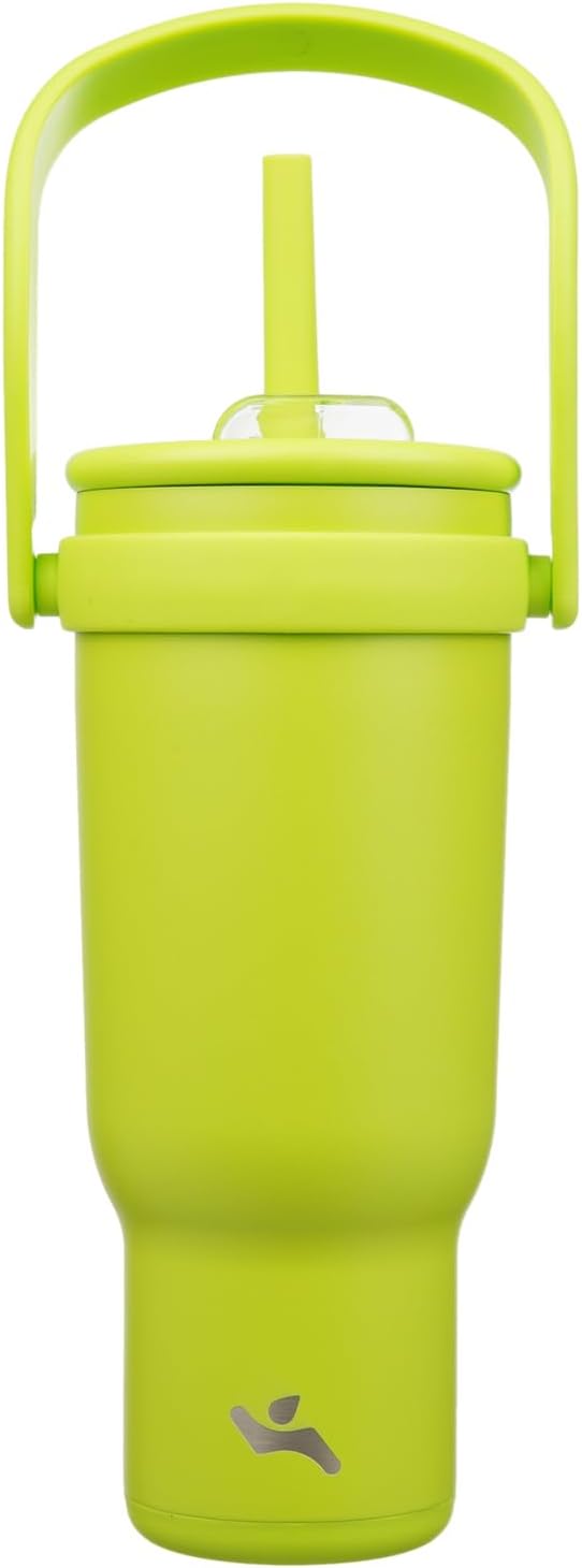 30 oz Tumbler with Handle and Straw, Insulated Travel Mug | Lime; BPA-free, spill-resistant tumbler with 2 straws and 2-in-1 lid for coffee, office, travel & daily use
