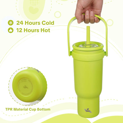 30 oz Tumbler with Handle and Straw, Insulated Travel Mug | Lime; BPA-free, spill-resistant tumbler with 2 straws and 2-in-1 lid for coffee, office, travel & daily use
