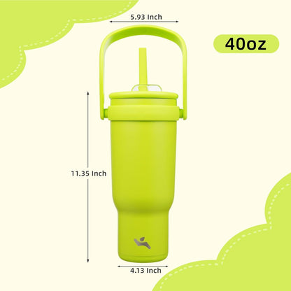 30 oz Tumbler with Handle and Straw, Insulated Travel Mug | Lime; BPA-free, spill-resistant tumbler with 2 straws and 2-in-1 lid for coffee, office, travel & daily use