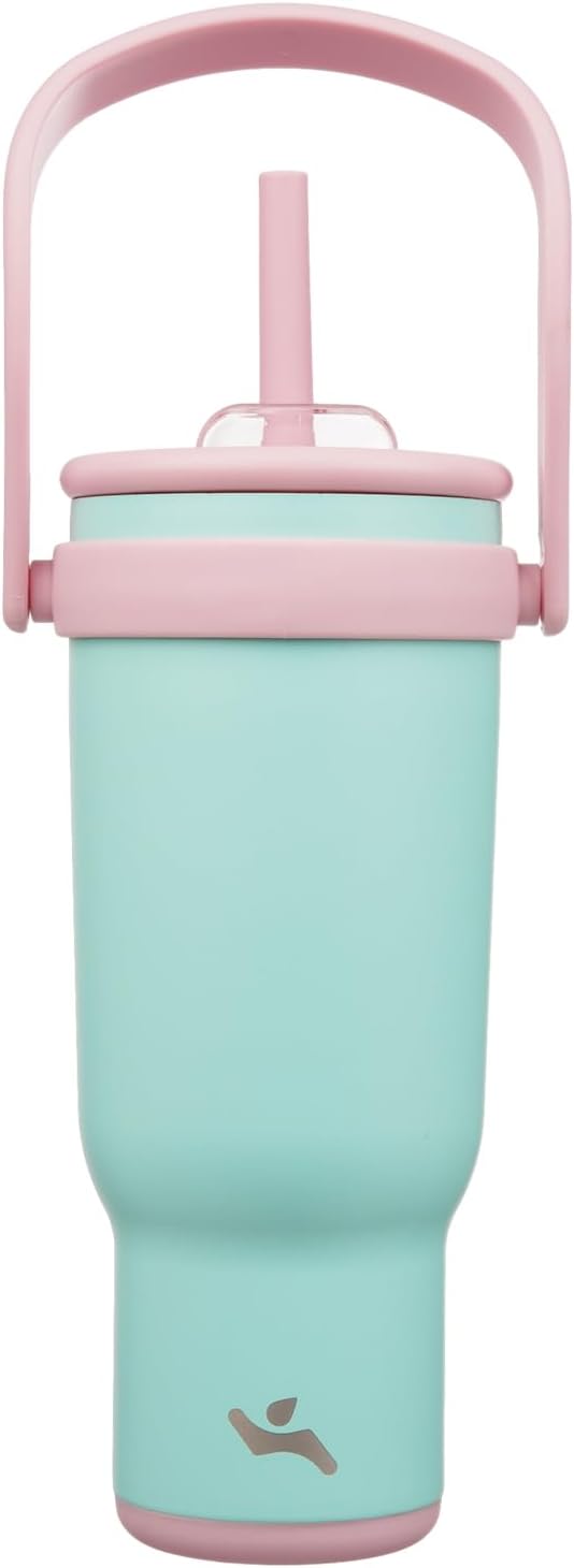 30 oz Tumbler with Handle and Straw, Insulated Travel Mug | Lime; BPA-free, spill-resistant tumbler with 2 straws and 2-in-1 lid for coffee, office, travel & daily use