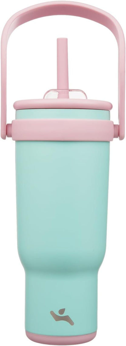 30 oz Tumbler with Handle and Straw, Insulated Travel Mug | Lime; BPA-free, spill-resistant tumbler with 2 straws and 2-in-1 lid for coffee, office, travel & daily use