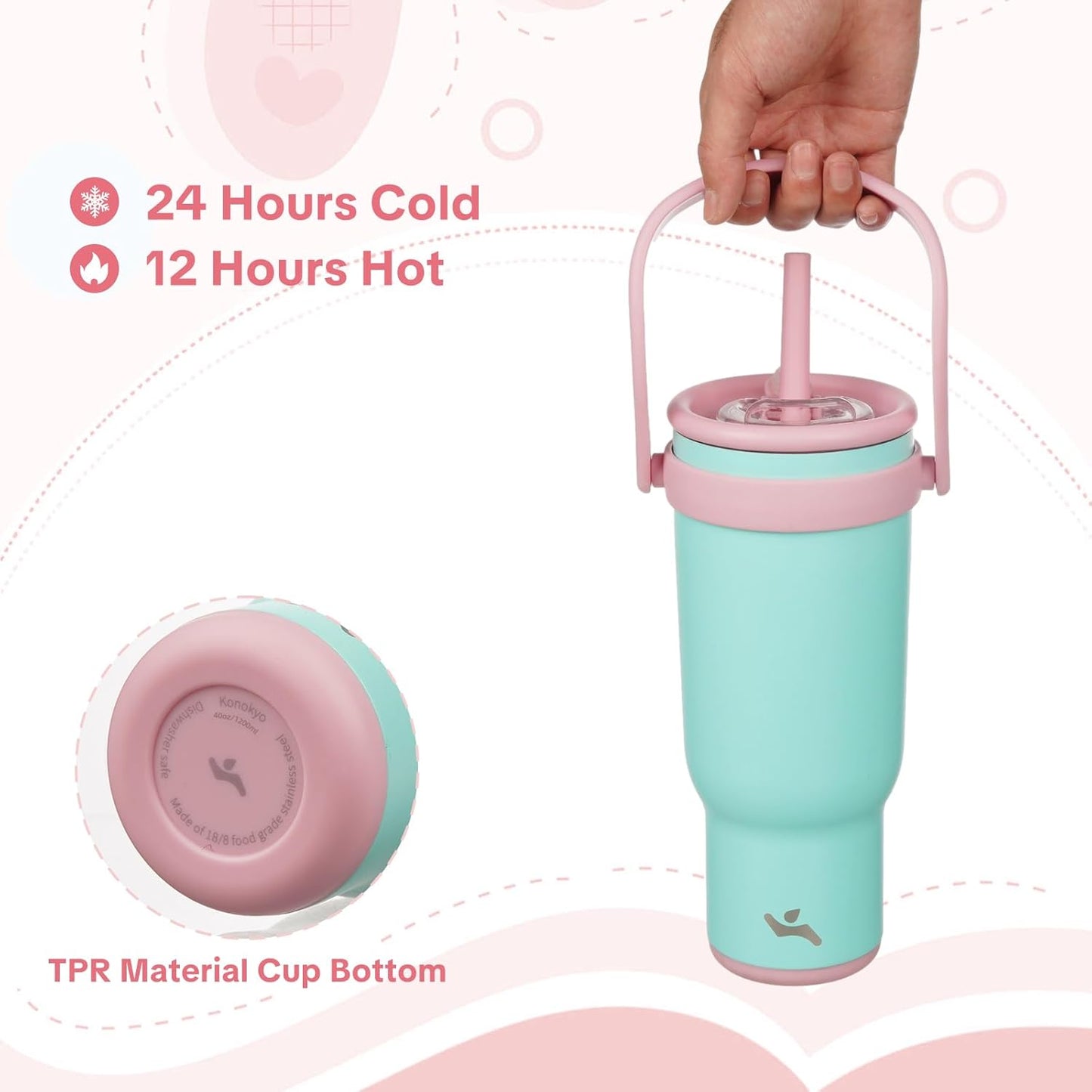 30 oz Tumbler with Handle and Straw, Insulated Travel Mug | Lime; BPA-free, spill-resistant tumbler with 2 straws and 2-in-1 lid for coffee, office, travel & daily use
