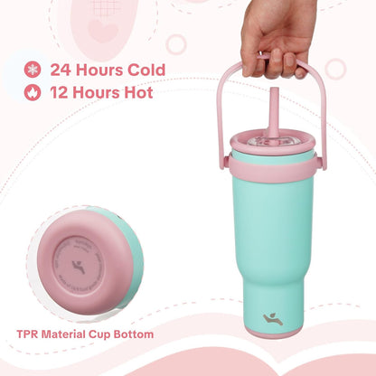 30 oz Tumbler with Handle and Straw, Insulated Travel Mug | Lime; BPA-free, spill-resistant tumbler with 2 straws and 2-in-1 lid for coffee, office, travel & daily use