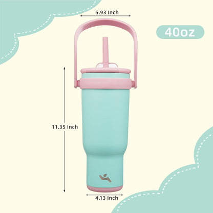 30 oz Tumbler with Handle and Straw, Insulated Travel Mug | Lime; BPA-free, spill-resistant tumbler with 2 straws and 2-in-1 lid for coffee, office, travel & daily use